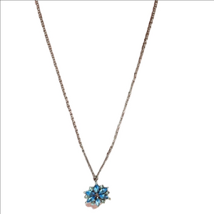 Silver Snowflake Pendant Necklace Blue Cubic Zirconia
